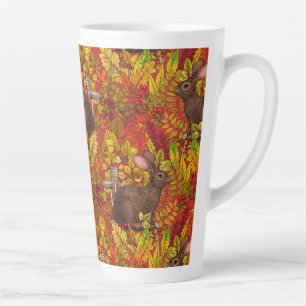 Taza De Café Latte Rabbit otoñal en rojo