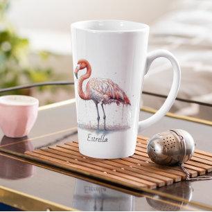 Taza De Café Latte Radiancia del Flamenco: Acuarela Tropical, persona