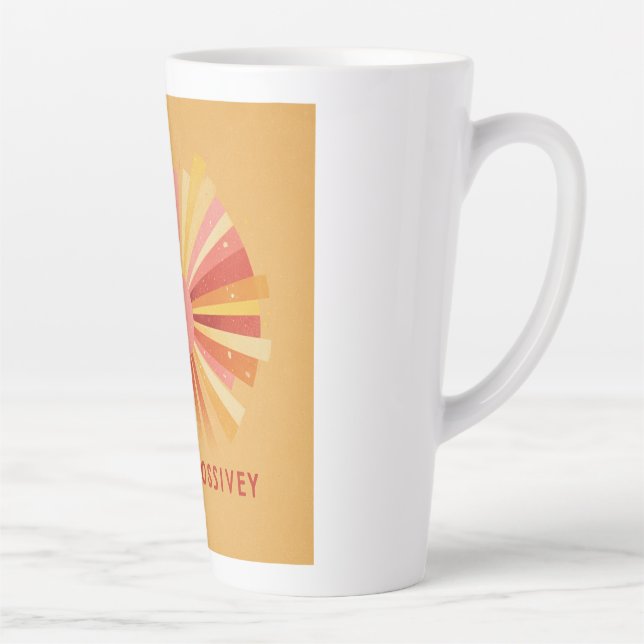 Taza De Café Latte "Radiate Positivity" Retro Sunburst Art | 70s Styl (Derecha)