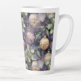 Taza De Café Latte Radio de lujo: Splendo de Navidades morados y dora