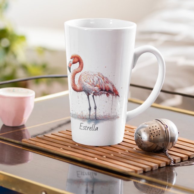 Taza De Café Latte Radio Flamingo: acuarela tropical, personalizado (Subido por el creador)