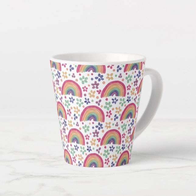 Taza De Café Latte Rainbows & Flowers (Ángulo derecho)