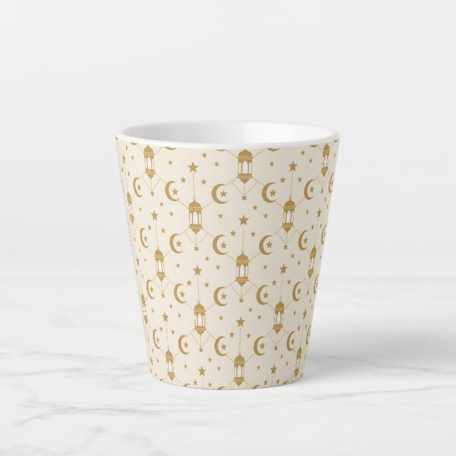Taza De Café Latte Ramadan Lanterns & Crescent Seamless  (Anverso)