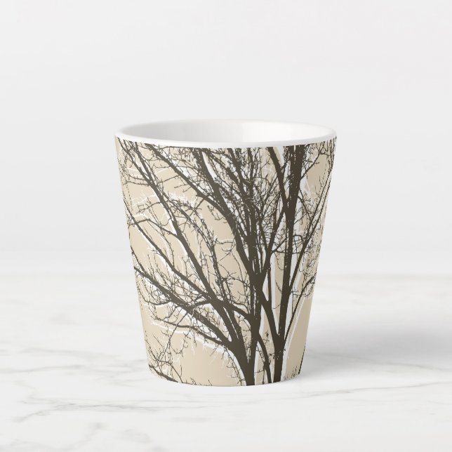 Taza De Café Latte Ramas de árbol marrones beige crema blanco (Anverso)