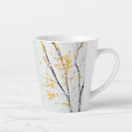Taza De Café Latte Ramas de árboles otoñales con hojas de otoño amari