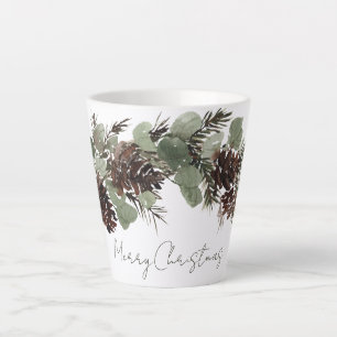 Taza De Café Latte Ramas de Navidad Piñas