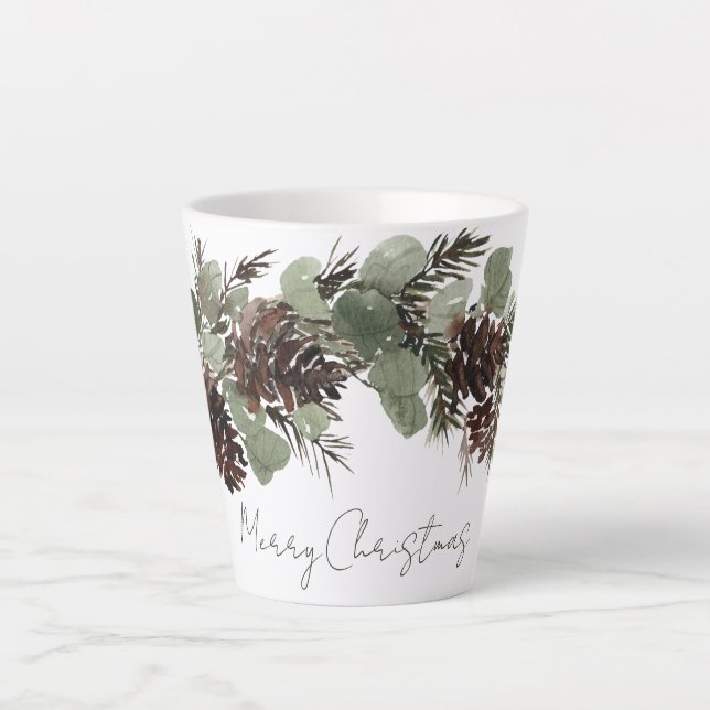 Taza De Café Latte Ramas de Navidad Piñas (Anverso)