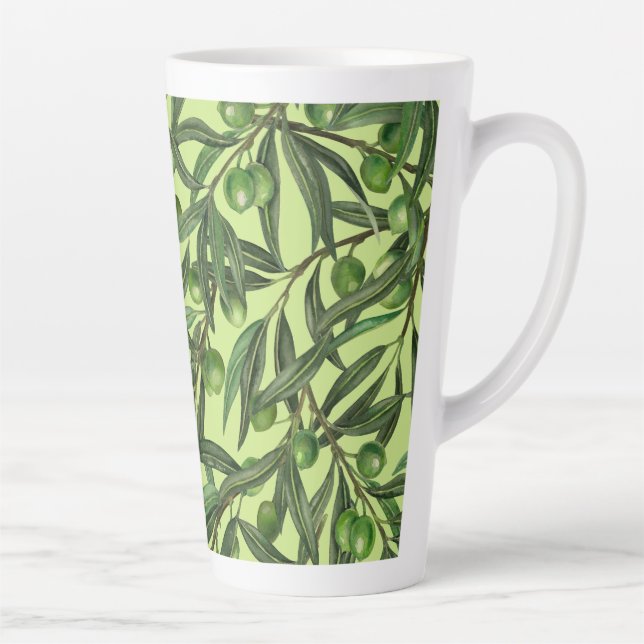 Taza De Café Latte Ramas de oliva en verde oliva (Derecha)