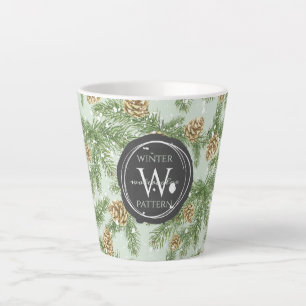 Taza De Café Latte Ramas de pino y patrón de acuarela de cono de pino