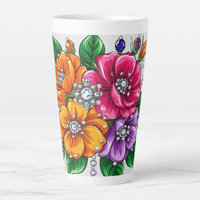 Taza De Café Latte Ramillete Floral Colorido (Anverso)