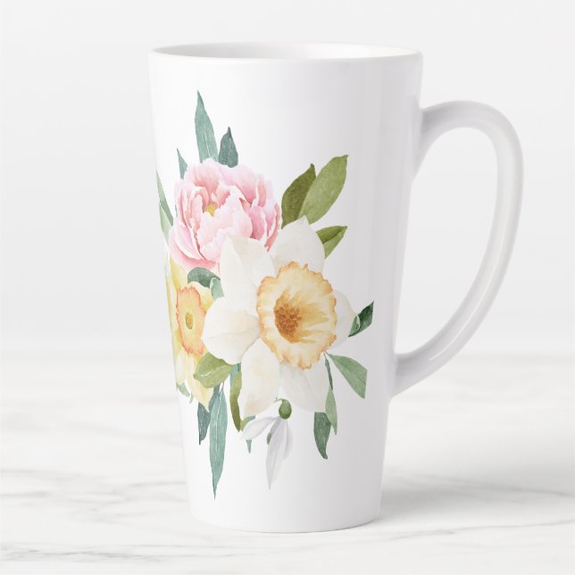 Taza De Café Latte Ramo de flores de peonía (Derecha)
