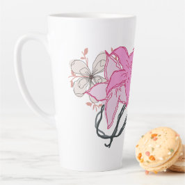 Taza De Café Latte Ramo de flores dibujadas rosas