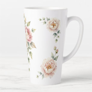 Taza De Café Latte Ramo de Peonía Suave Elegancia Acuarela