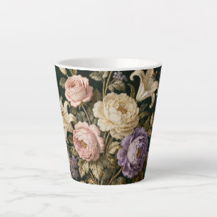 Taza De Café Latte Ramo de Rosas Estilo Antiguo Verde