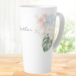 Taza De Café Latte Ramo Floral de Flores Tropicales Acuarela Monogram