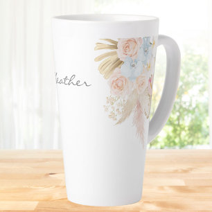 Taza De Café Latte Ramo Floral Tropical Bonito Con Monograma