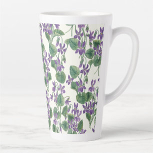 Taza De Café Latte Ramos de violetas en acuarela
