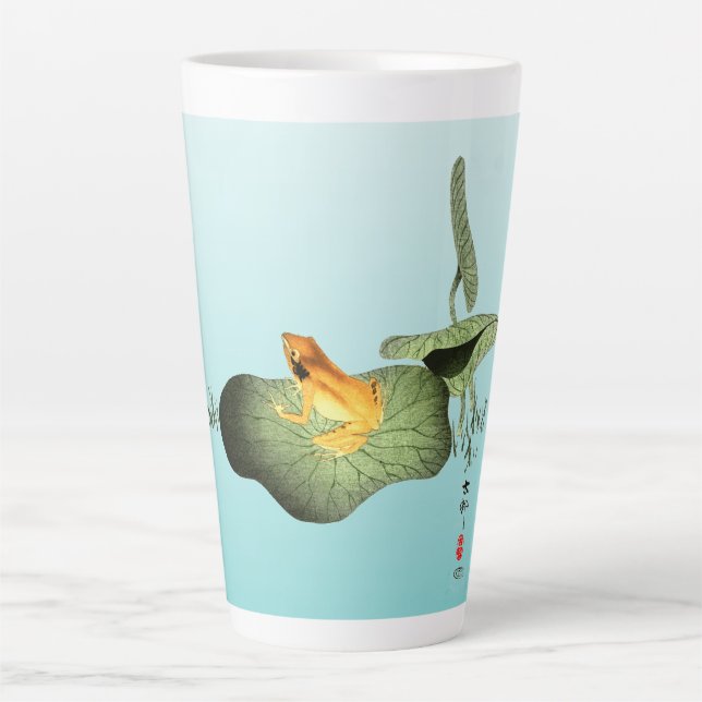 Taza De Café Latte Rana amarilla en Lotus Leaf (Anverso)