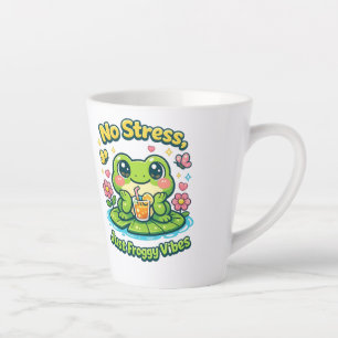 Taza De Café Latte Rana sin estrés Diseño de rana de dibujos animad