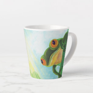 Taza De Café Latte Rana verde atrapando algunos rayos