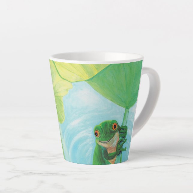 Taza De Café Latte Rana verde bajo Lily Pad (Ángulo derecho)