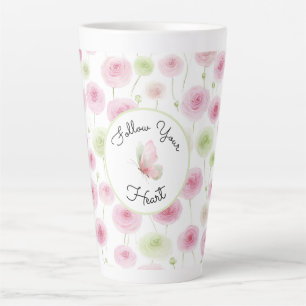 Taza De Café Latte Ranunculus rosa menta bonita  