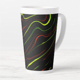 Taza De Café Latte Rasgos ondulados verdes y rojos en fondos negros