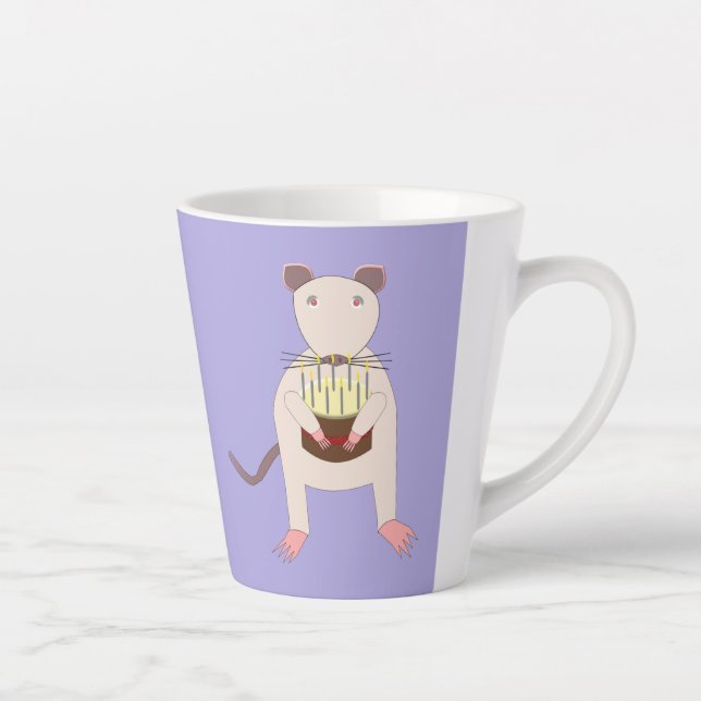 Taza De Café Latte Rata siamesa con pastel de cumpleaños (Derecha)
