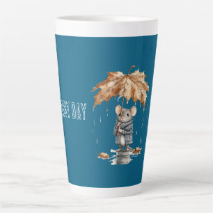 Taza De Café Latte Ratón de Hoja de Paraguas de Día Lluvioso Azul