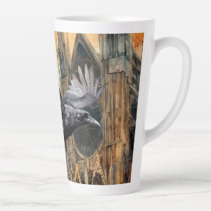 Taza De Café Latte Raven volador y catedral gótica medieval
