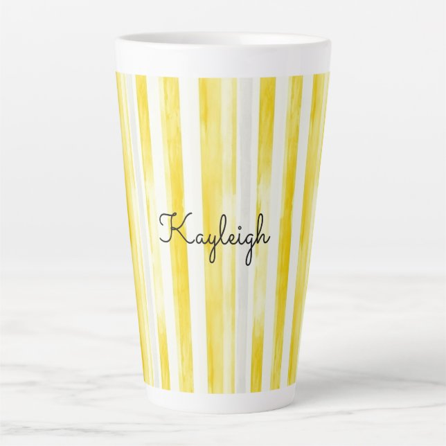 Taza De Café Latte Rayas Amarillas Limón (Anverso)