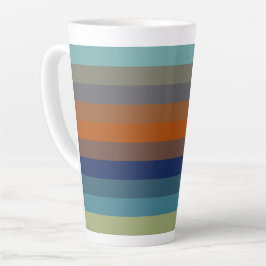 Taza De Café Latte Rayas azules, naranjas, verdes y grises
