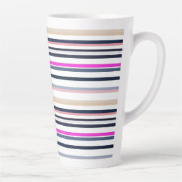 Taza De Café Latte Rayas Azules Rosadas y de Arena