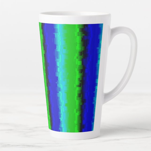 Taza De Café Latte Rayas Azules Verdes de Vidrio Roto (Derecha)