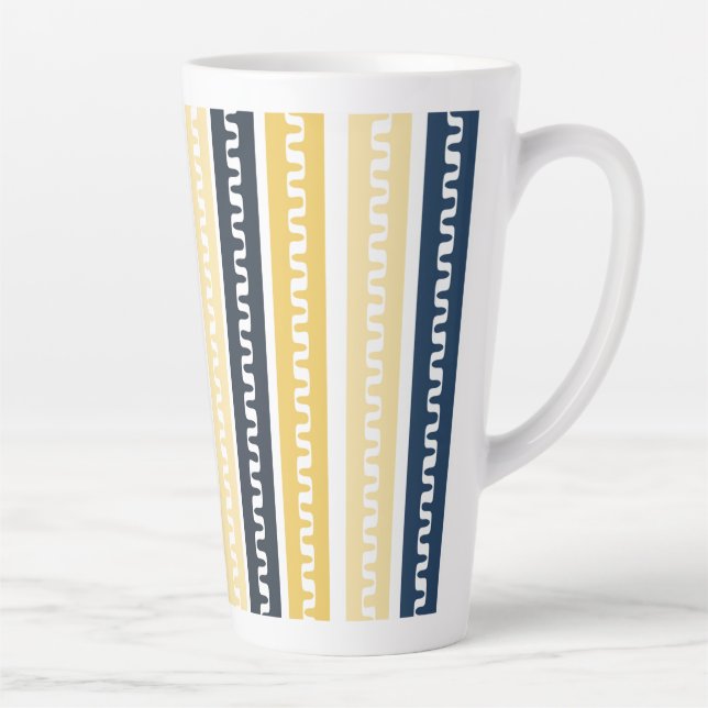 Taza De Café Latte Rayas azules y amarillas  (Derecha)