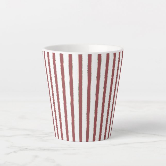 Taza De Café Latte Rayas Blancas de Navidad Rojas (Anverso)