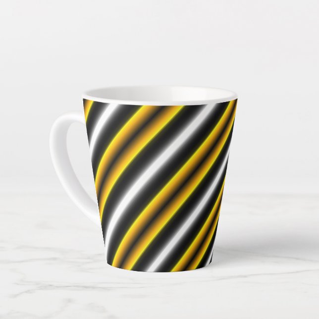 Taza De Café Latte Rayas de arcoiris blancas amarillas (Ángulo izquierdo)