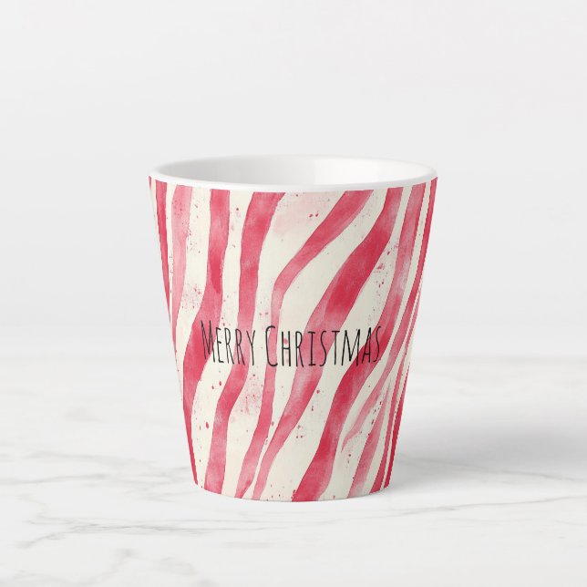 Taza De Café Latte Rayas de Caramelo Rojo Blanco Navidad (Anverso)