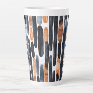 Taza De Café Latte Rayas de color naranja oxidado y azul marino