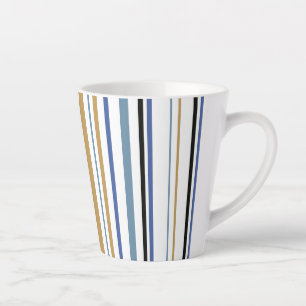 Taza De Café Latte Rayas de Colores de Playa Azul Oro y Blanco