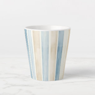 Taza De Café Latte Rayas de Crema Azul de Playa