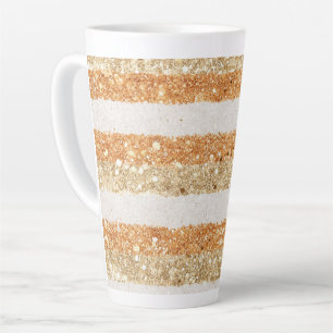 Taza De Café Latte Rayas de Crema Brillo Naranja Dorado