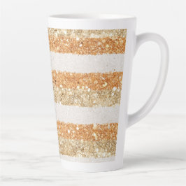 Taza De Café Latte Rayas de Crema Brillo Naranja Dorado