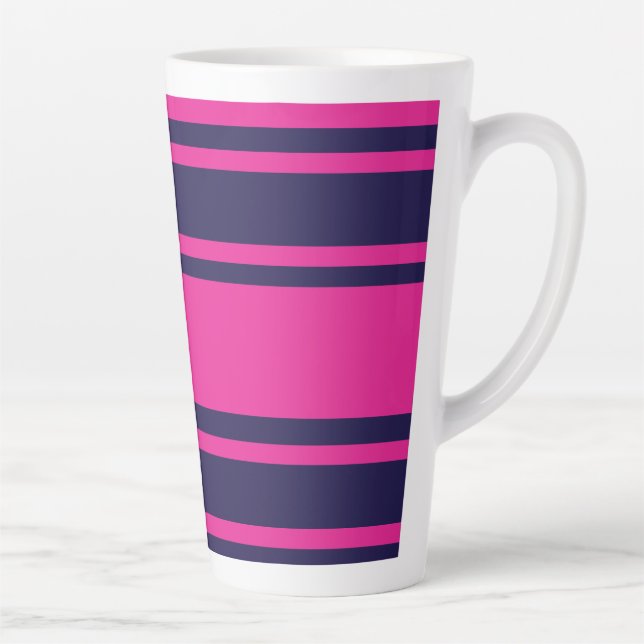 Taza De Café Latte Rayas de la Marina Rosa (Derecha)