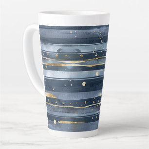 Taza De Café Latte Rayas de oro azul puntos sueños