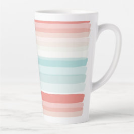 Taza De Café Latte Rayas de verano en coral y turquesa