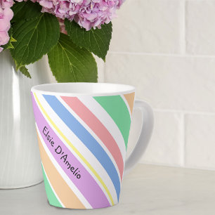 Taza De Café Latte Rayas diagonales personalizadas en colores pastel