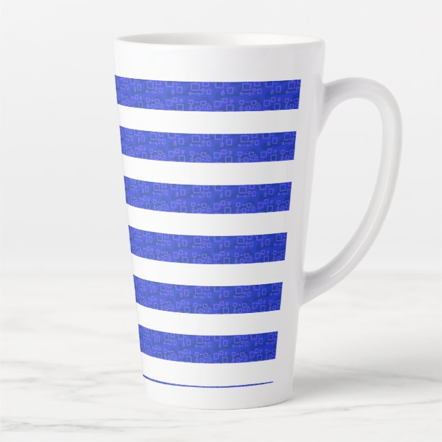 Taza De Café Latte Rayas Geométricas Azules Chic (Derecha)