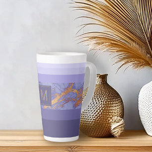 Taza De Café Latte Rayas Marble Monograma morado/dorado ID670