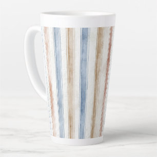 Taza De Café Latte Rayas Marrones Crema Azul Bonito  